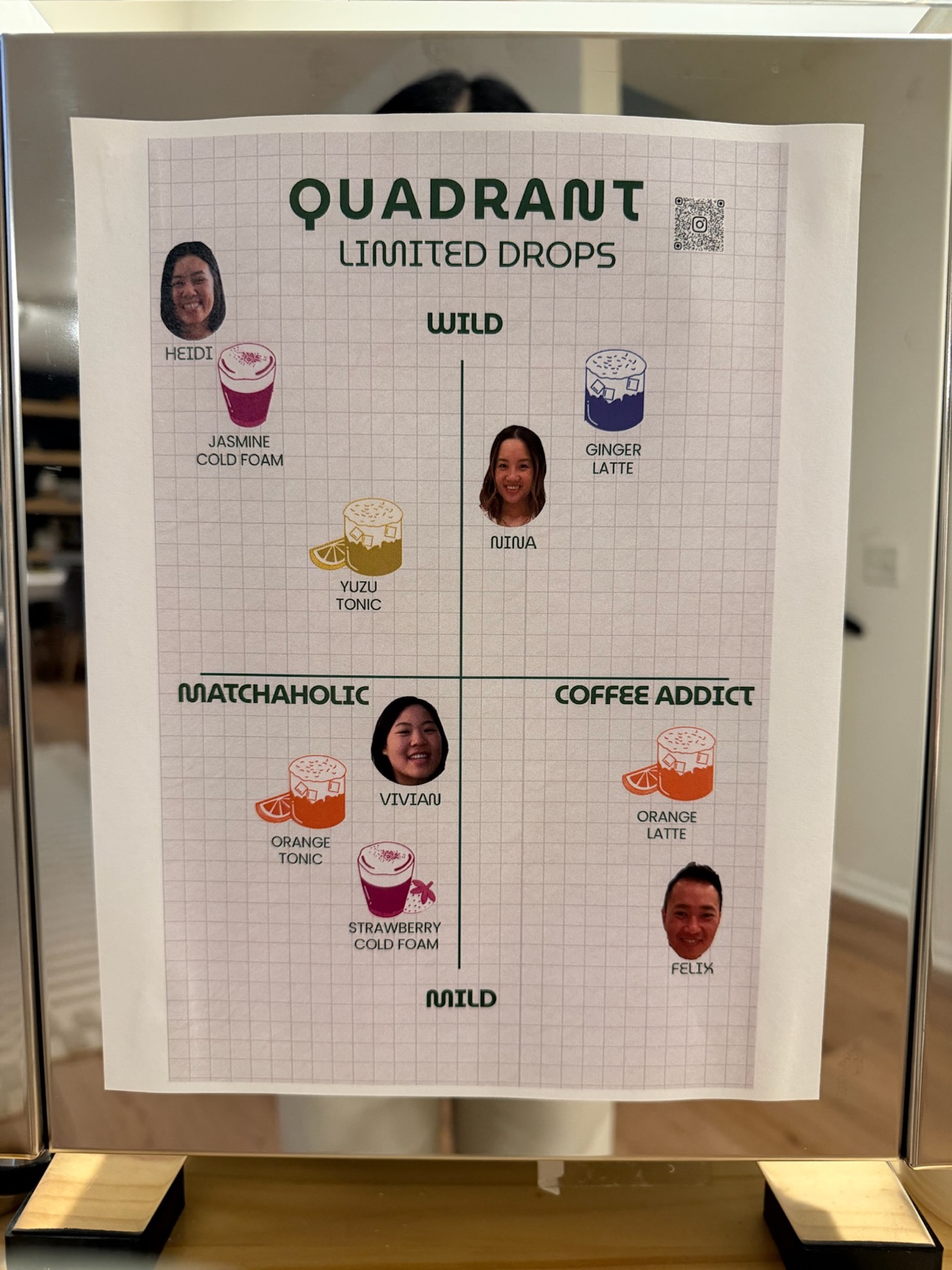 Quadrant Cart limited drops coffee and matcha menu display