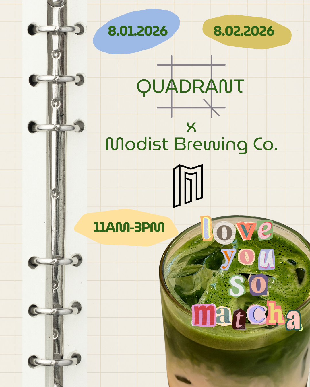 Quadrant Cart and Modist Brewing Company event announcement for August 1 and 2, 2026